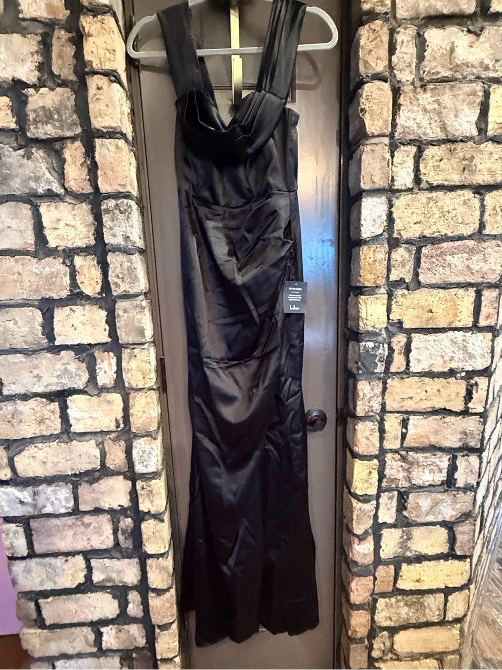 NWT Lulu's Black Satin Jumpsuit with Draped Neckline